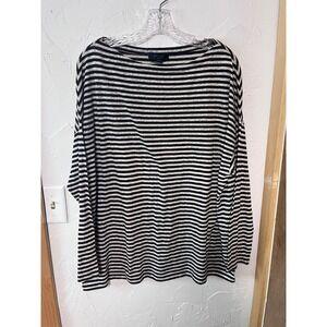 AllSaints Womens Medium Striped Long Sleeve Boat Neck Oversized Top Black White
